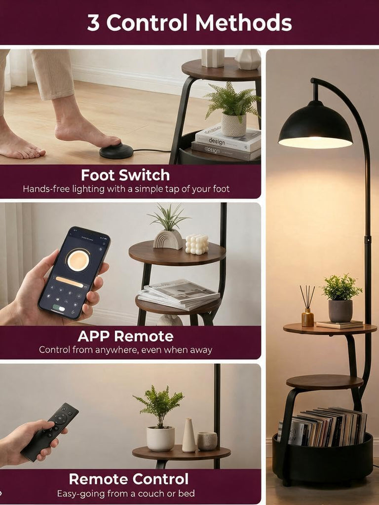 Smart Floor Lamp with Side Table, Dimmable