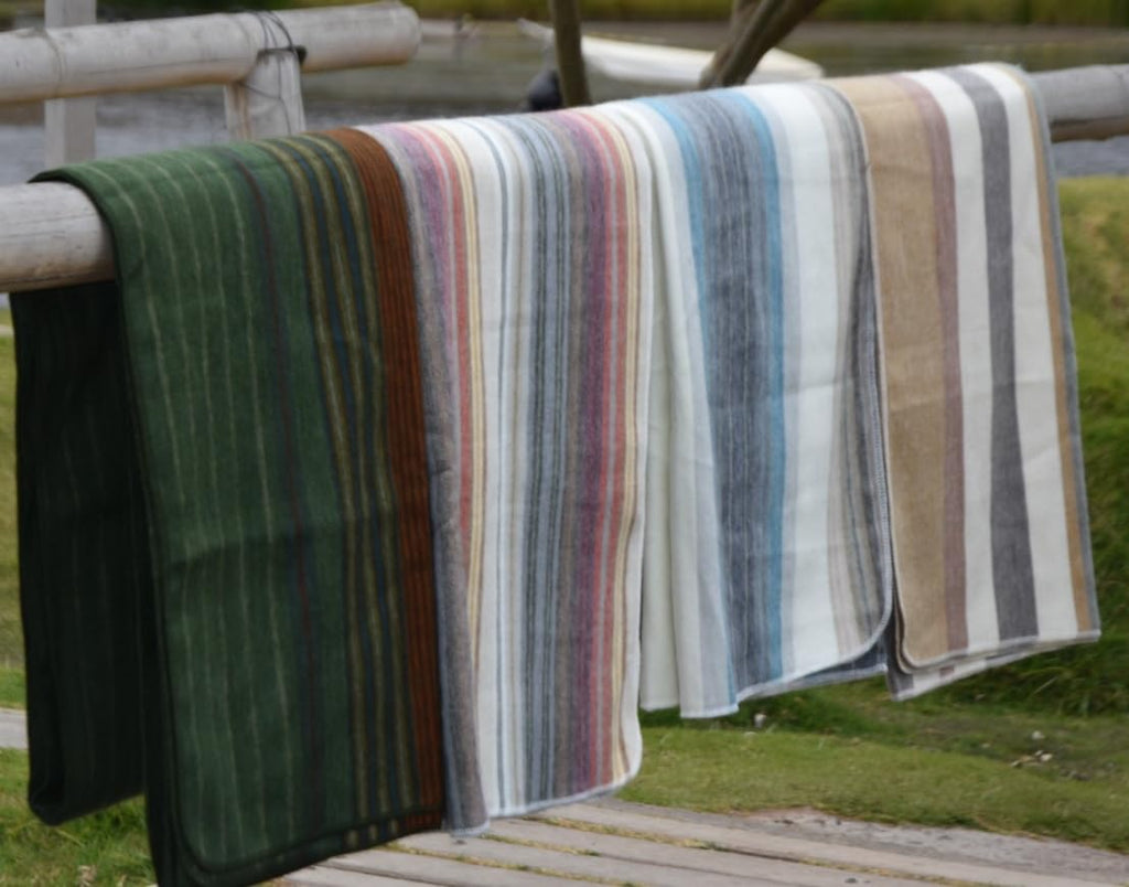 Wool Throw Blanket, Ultra-Soft, Lightweight & Warm, Breathable, Non-Itchy Hypoallergenic Blanket, Earth Tone Stripe