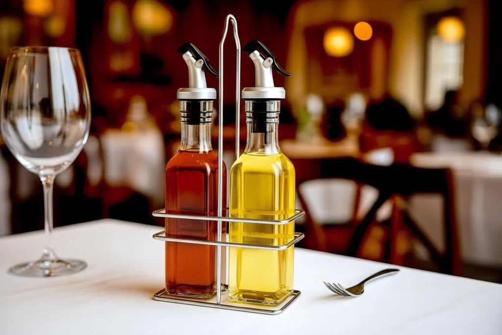 Oil and Vinegar Bottle Cruet Set with Wire Caddy - Set of 2