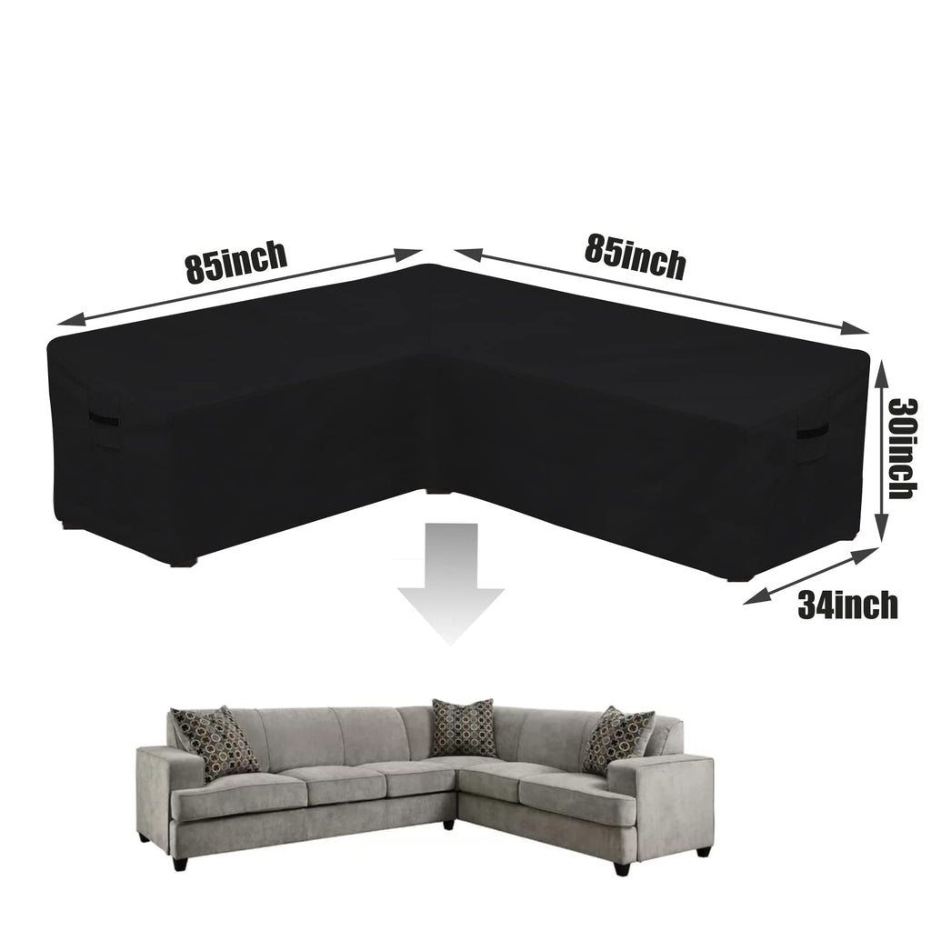 Outdoor Furniture Covers Patio Sectional Couch Protector Waterproof V Shaped Black Small Size 85x34x30H Inches