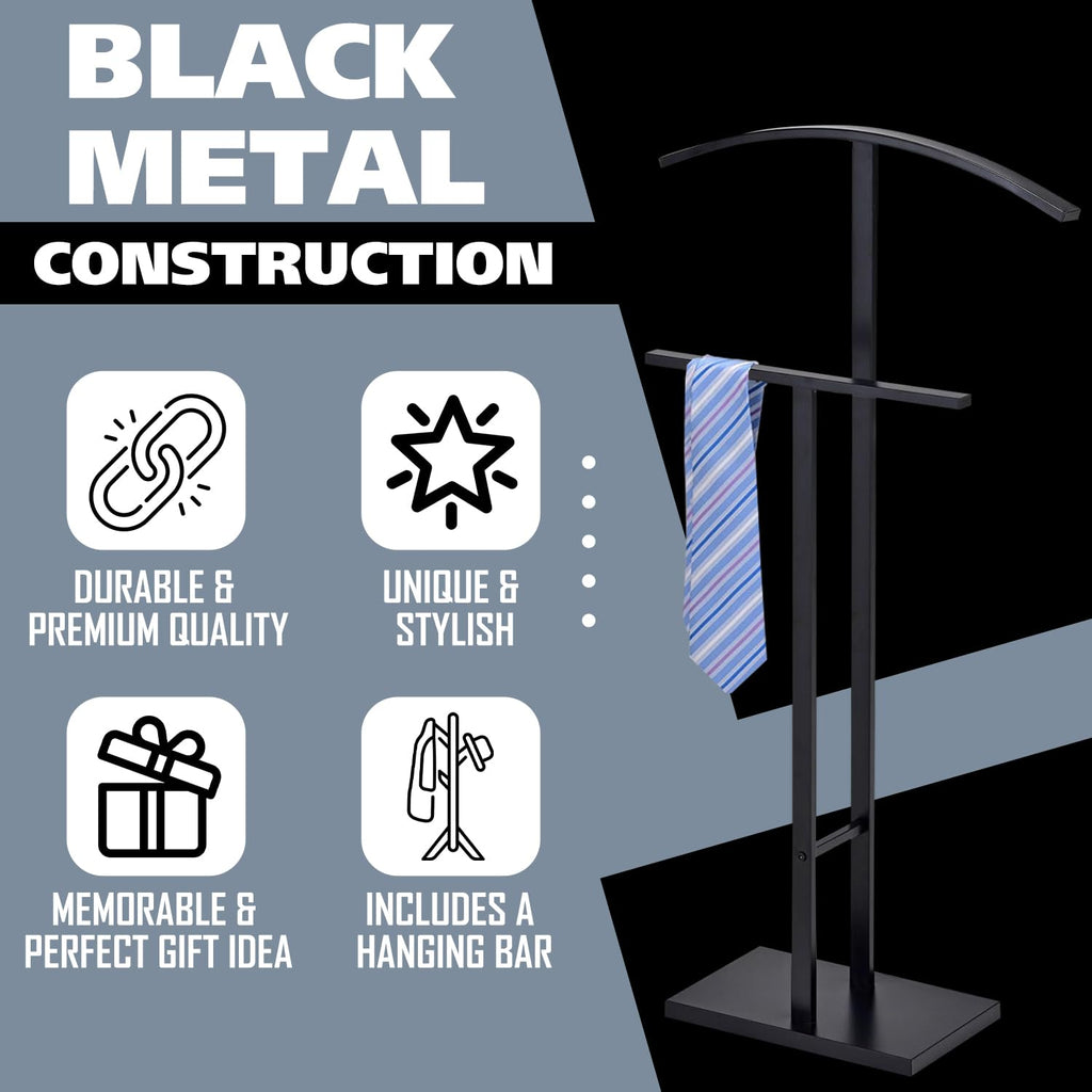 Dossi Modern Metal Suit Valet Stand, Clothes Rack Organizer with Jacket, Pants & Tie Holder, Space-Saving Garment