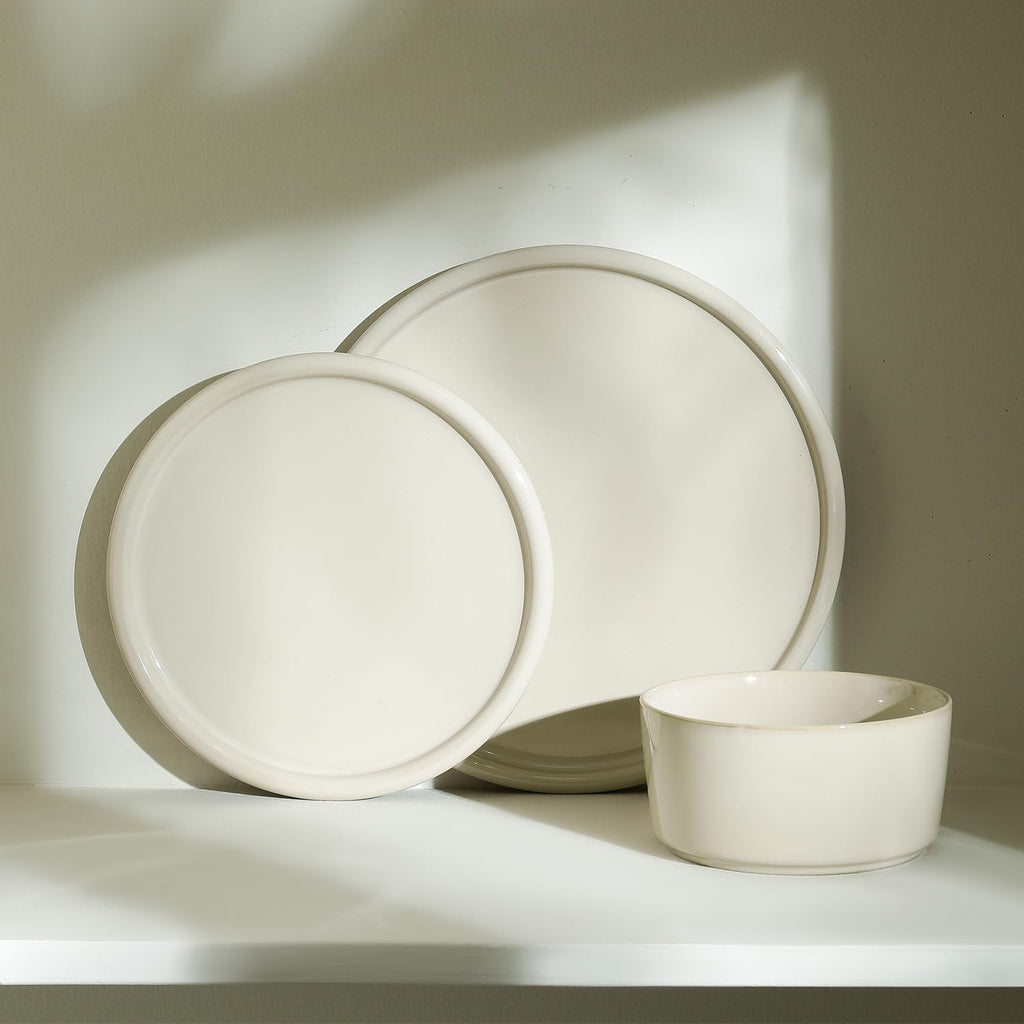Lain Eden 24-Piece Dinnerware Set Stoneware, Plates and Bowls Set, Dishwasher and Microwave Safe Dish, Dish Set for