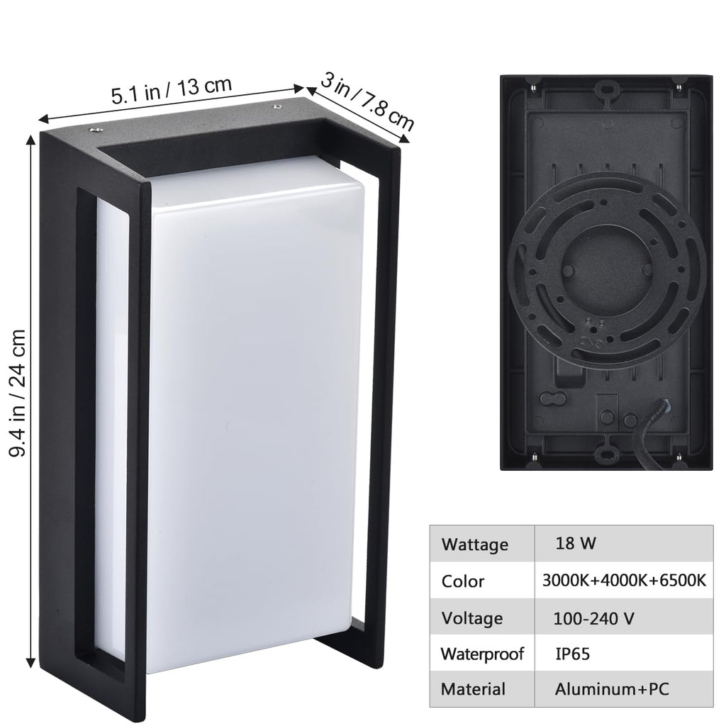 Outdoor Porch Lights, 3CCT LED Wall Sconces, Matte Black, 2 Pack