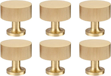 6pcs Solid Brass Cabinet Knobs Pulls Cabinet Drawer Dresser Gold Knobs Modern Handles (1"x1"/25mmx25mm),Brushed Brass