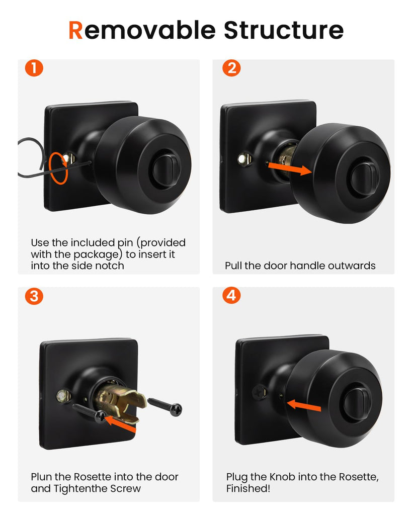Black Entry Door Knobs with Lock and Key, Exterior Door Knobs 5 Pack
