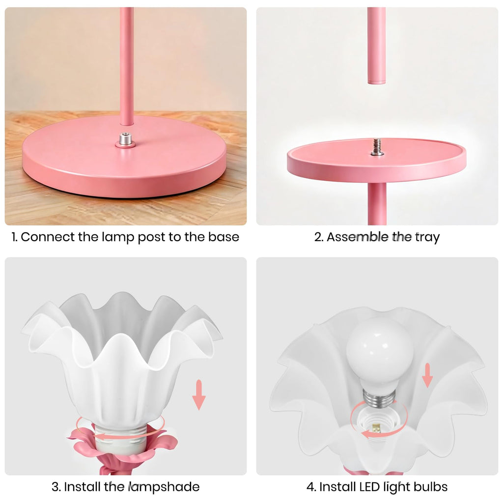 Pink Flower Floor Lamp with Table, Adjustable Floral Standing Lamp for Girl