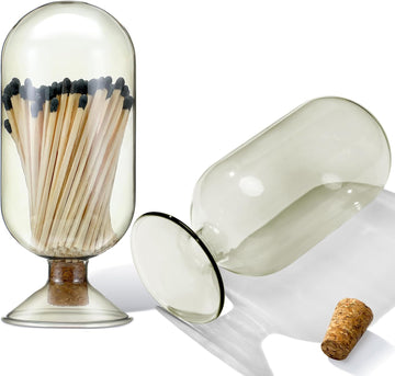 Smoke Grey Glass Match Cloche Holder, 7 x 2.95 Inch