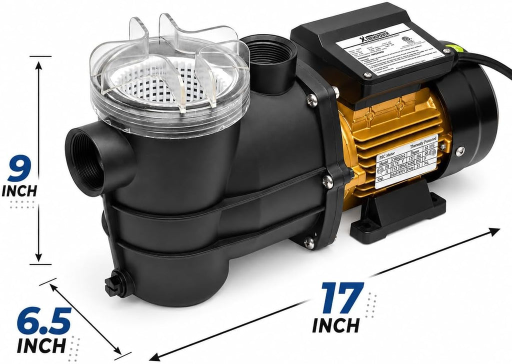 3/4HP 2,400GPH High Flow Pond DIY Self Priming for Above Ground Swimming Pool Pump Strainer Basket 1.5" NPT