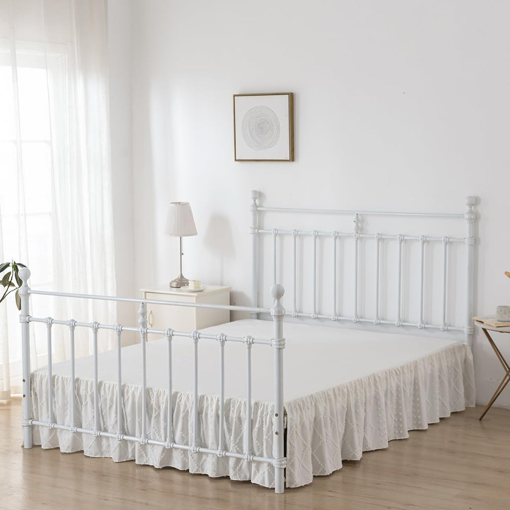 Bed Skirt Ruffled Bed Skirt with Split Corners, Ivory