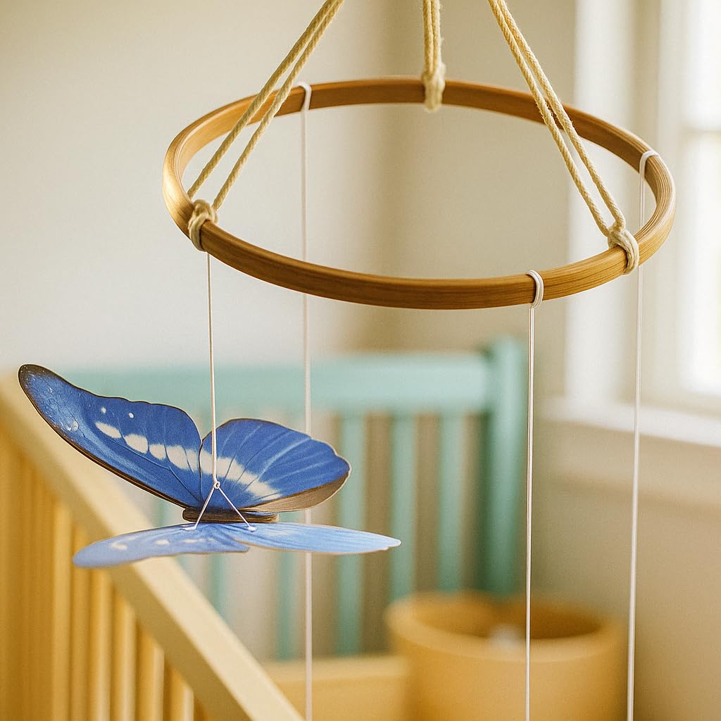 Butterfly Baby Mobile - Montessori Hanging Nursery Decor, Beech Wood Hoop & Colorful Butterflies for Crib/Play Area