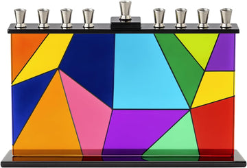 Geometric Design Glass Candle Hanukkah , Handcrafted Design, 11 Inch