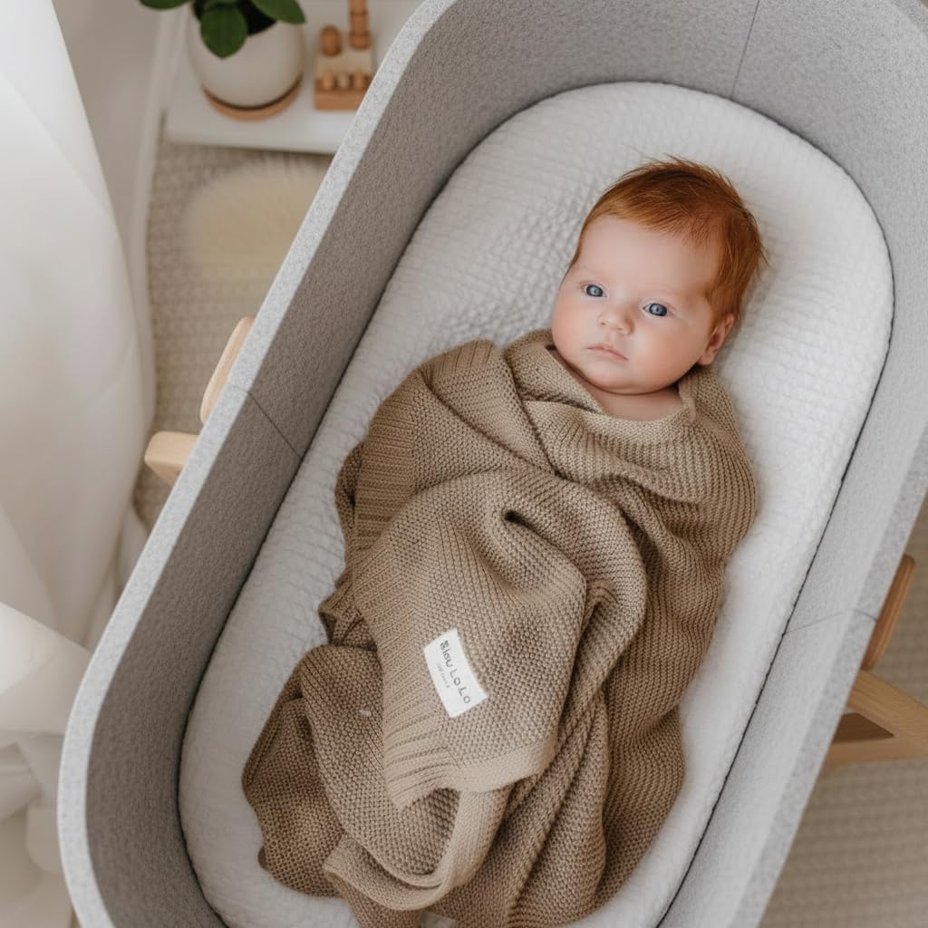 100% Organic Cotton Heritage Knit Textured Baby Blanket - Signature Heritage Knit, Soft Breathable Newborn Baby