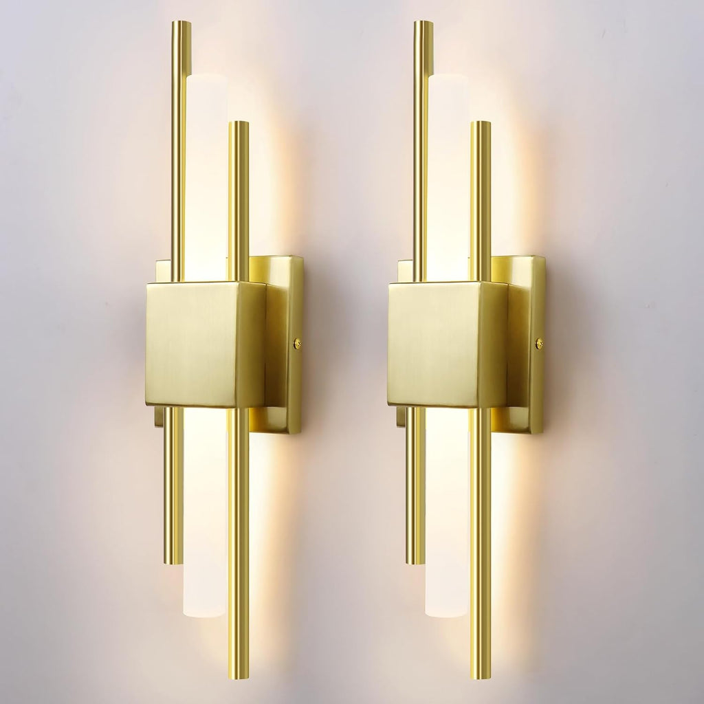 LED Wall Sconces Set of Two,3000K Warm Light Acrylic Brass Gold Wall Sconce