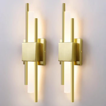 LED Wall Sconces Set of Two,3000K Warm Light Acrylic Brass Gold Wall Sconce
