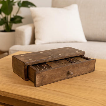 Handmade Wooden Dominoes Set | 28-Piece Double Six Professional Size Dominoes with Decorative Wooden Storage Box - Set of 28