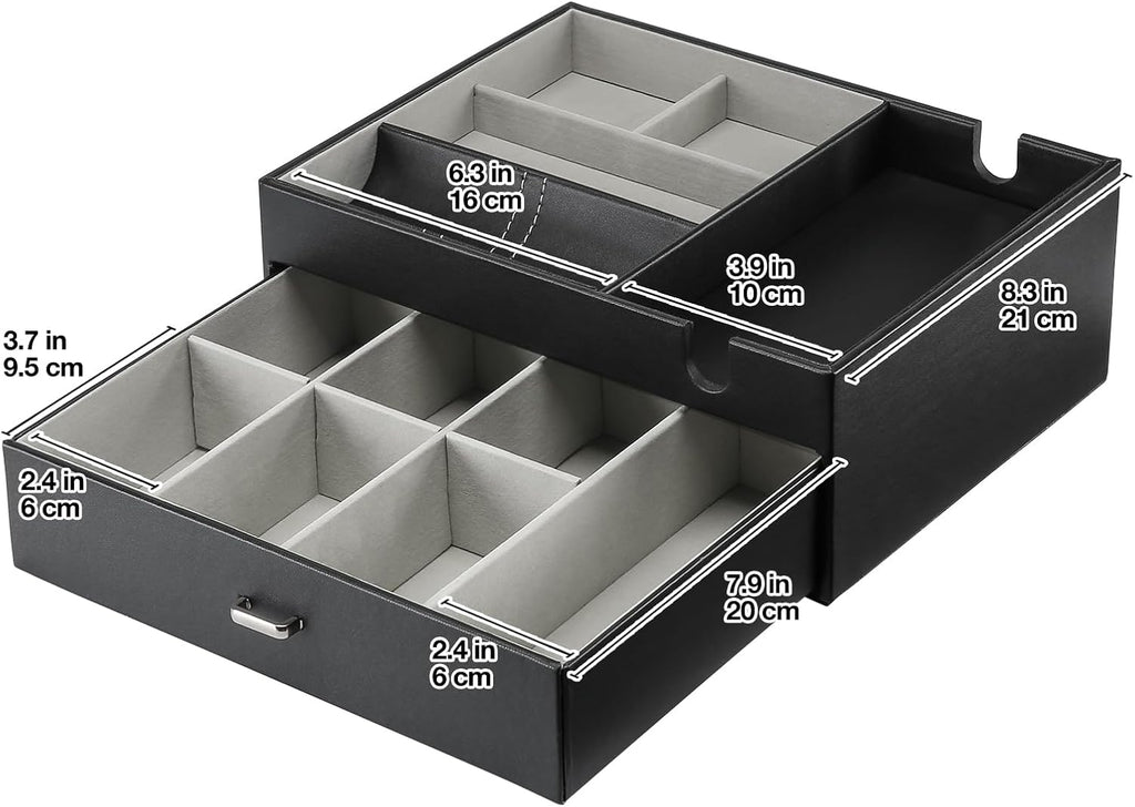 2 Layers Valet Tray Gift for Men, Nightstand Organizer EDC Dump Catchall Trays with Phone Charging Station, Dresser