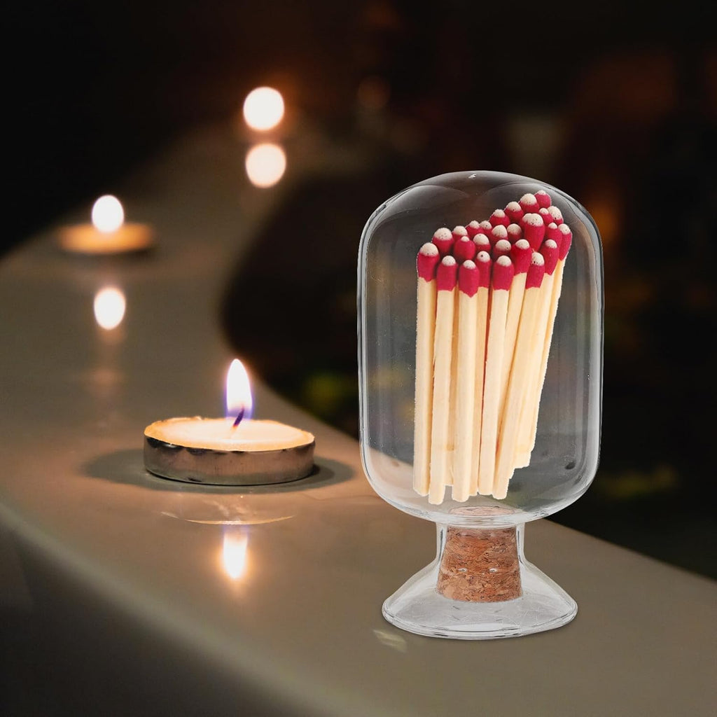 Transparent Glass Match Holder Jar Cork Stopper Storage Container for Matches and Decorative Display for Diy Projects