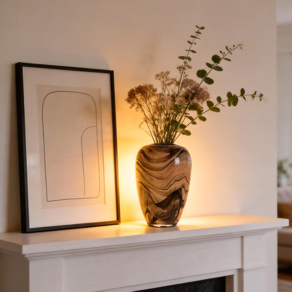 Hand Blown Glass Vase Decorative Flower Vase Decor Living Room Bedroom Office Centerpiece Tabletop Display Modern Art