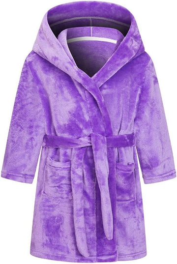 Kids Bathrobe Hooded Plush Fleece Robe for Girls Boys
