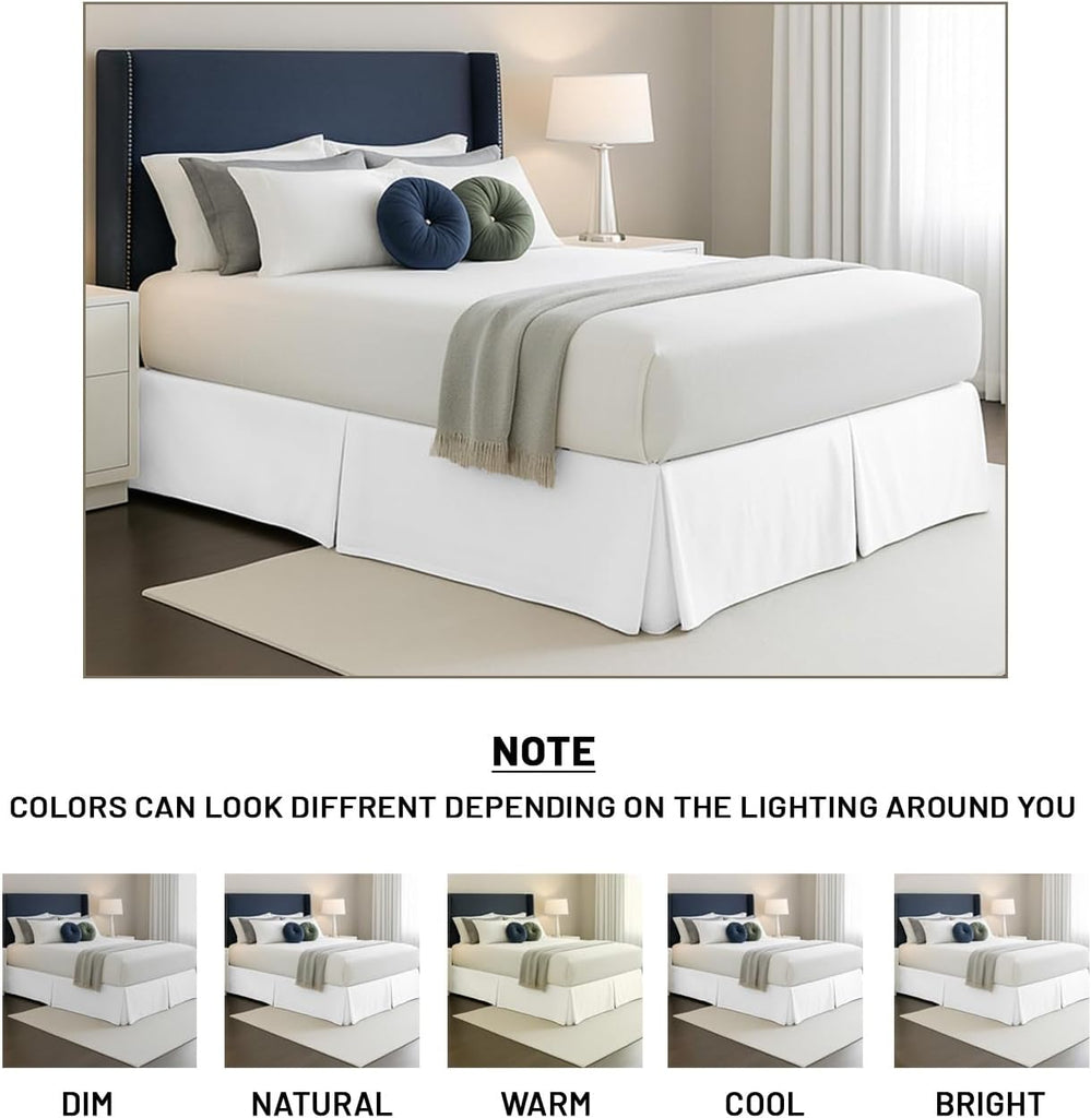 18 inch Drop Bed Skirt Queen Size - Platform Style with Secure Fit, Classic Tailored Look, Elegant Pleated Style Dust