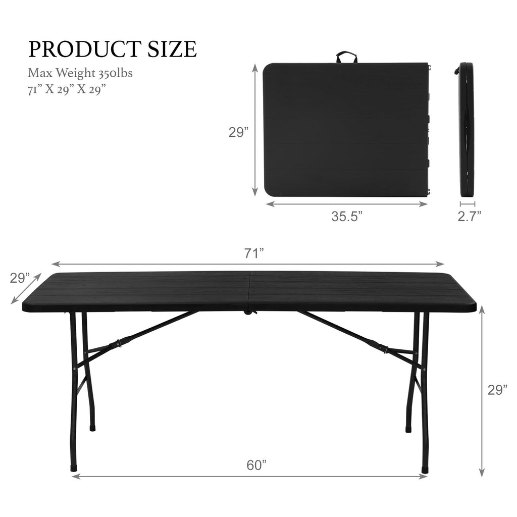 6 Foot Portable Plastic Folding Table 6FT 72" Half Foldable Heavy Duty Top w/Carry Handle - Indoor Outdoor Camping