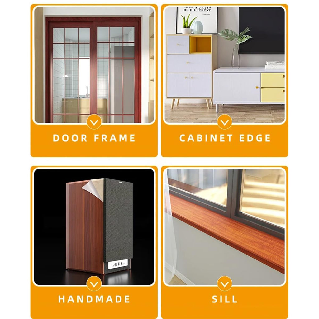 Wood Grain Self-Adhesive Door Frame Edge Tape - Peel & Stick ‌Trim for Repairing Wooden Doors & Furniture, Damage