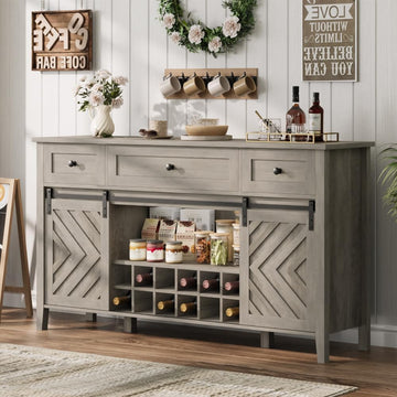 Farmhouse 47.2'' Buffet Cabinet with Sliding Barn Door, 33.4'' Tall Wood Rustic Sideboard with 3 Drawer, Adjustable