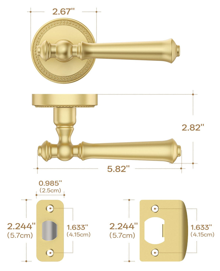 6 Pack Brushed Gold Passage Interior Door Handles