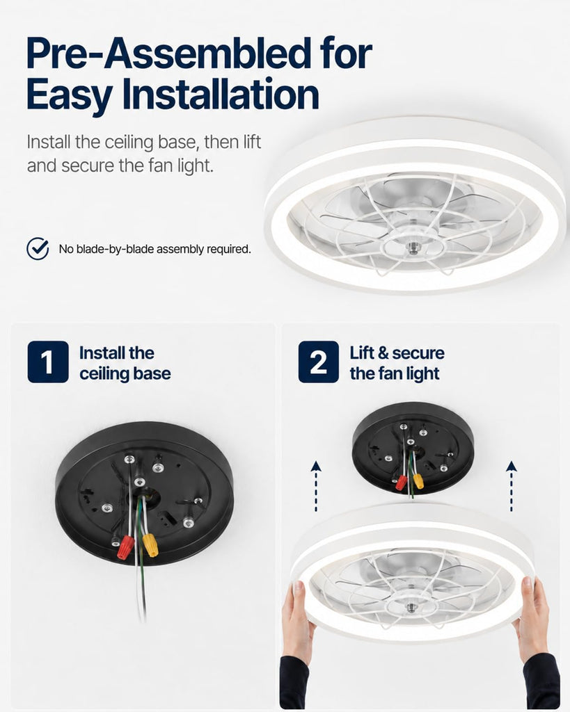 White Bladeless Low Profile Ceiling Fan with Lights, APP & Remote