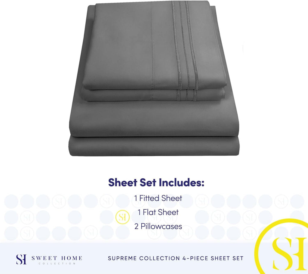 Queen Bed Sheets - Breathable Luxury Sheets with Full Elastic & Secure Corner Straps Built In - 1800 Supreme