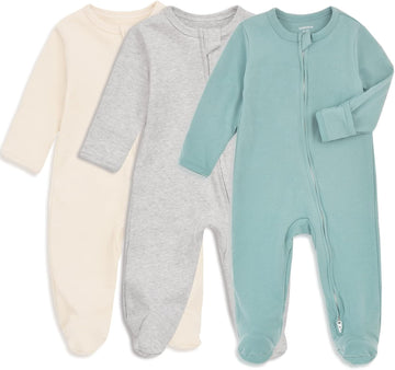 Footie Pajama with Mitten Cuffs, Double Zipper Infant Cotton clothes Sleeper Pjs, Footed Sleep Play
