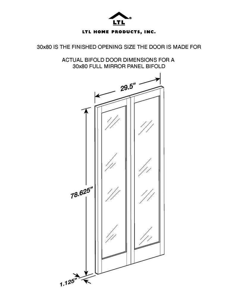 Pinecroft Traditional Mirror Interior Bifold Solid Pine Wood Door, 30" x 80", Unfinished Pine