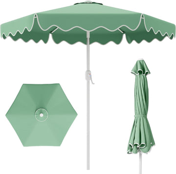 Patio Umbrella with Wavy Trim, UV-Fade-Resistant Canopy, Crank & Tilt - Pale Green 9ft