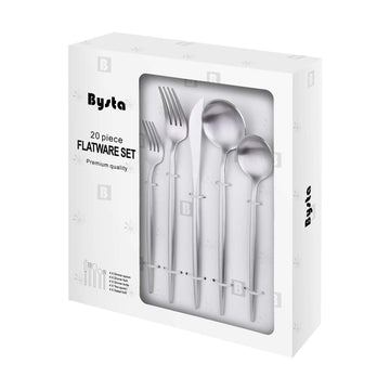 Matte Silverware Set, 20-Piece Stainless Steel Flatware Set Cutlery Set Service For 4, Satin Finish, Dishwasher Safe