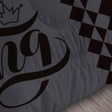 King Queen Crown Comforter Set Full/Queen Black Grey Bedding Set for Teens Women Men Adults Couple Quilt Bedroom Decor