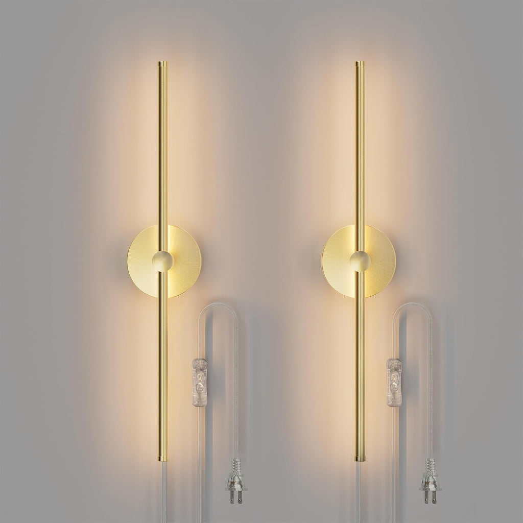Plug in or Hardwired Linear Wall Sconce: 24 Inch LED Indoor Modern Linear Wall Lights Set of Two with On/Off Switch