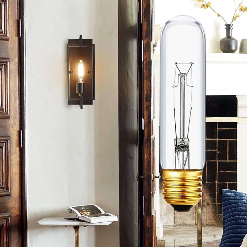 25 Watt T10 Clear Tubular Incandescent Light Bulb, Vintage Style Showcase Bulb,Showcase lamp, 2700K Soft White, E26
