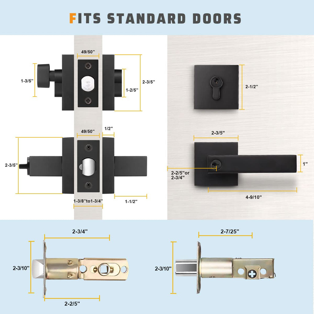 3 Pack Entry Lever Door Handle and Single Cylinder Deadbolt Lock, Heavy Duty Exterior Door Lock Set with Deadbolt