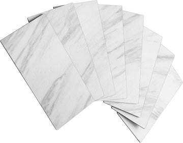 100-Piece White Marble Look Peel and Stick Backsplash Wall , 3" x 6" PVC Faux Stone Stick on Tile for Backsplash