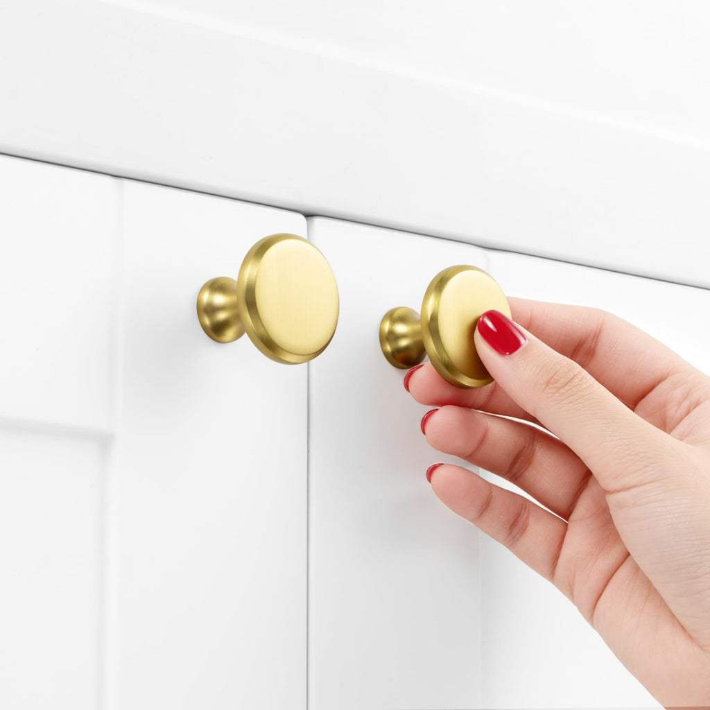 Brushed Gold Cabinet Knobs Round Kitchen Pulls 10 Pack 3126