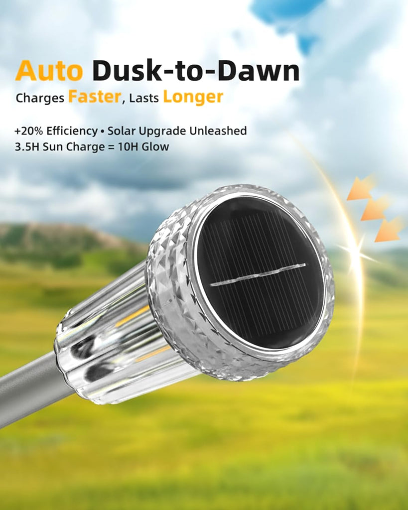 12 Pack Solar Pathway Lights Outdoor, Solar Powered Garden Lights Auto On/Off, Waterproof Stainless Steel Pole