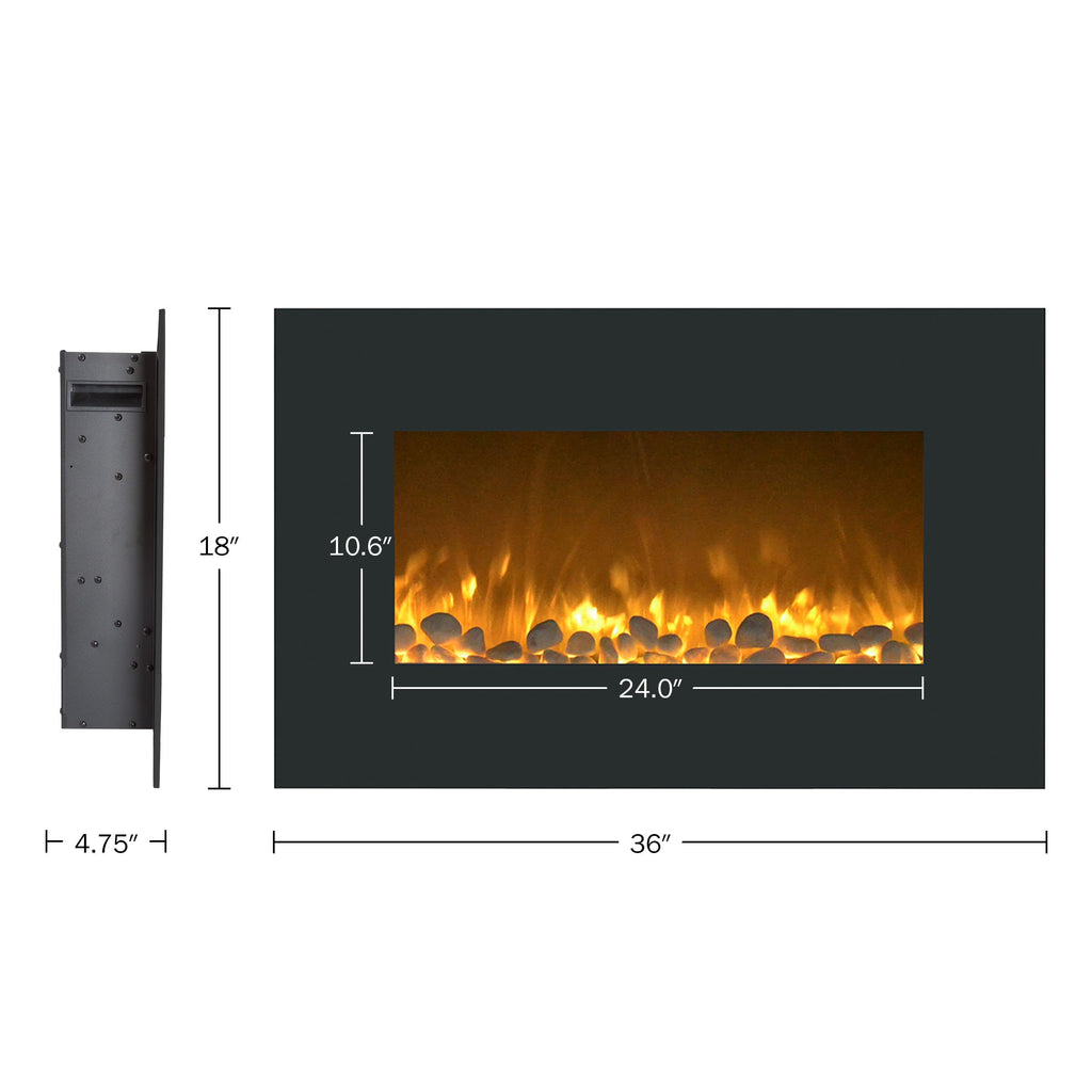 36-Inch Wall Mounted Electric Fireplace - Modern Fireplace with Floor Stand, Remote, and Adjustable Heat and