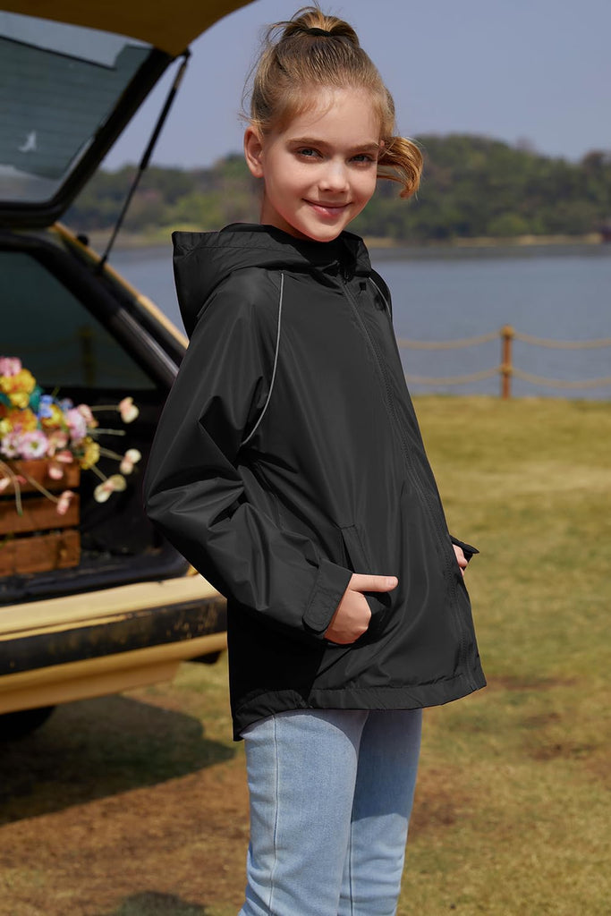 Girls Sporty Lightweight Packable Reflective Rain Cycling Jacket