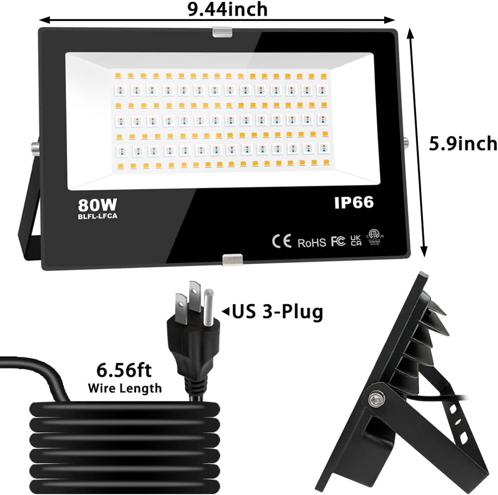 LED Flood Light Outdoor 800W Equivalent 8000LM Smart RGB Landscape Lighting | APP Control, DIY Scenes - Timing - Warm