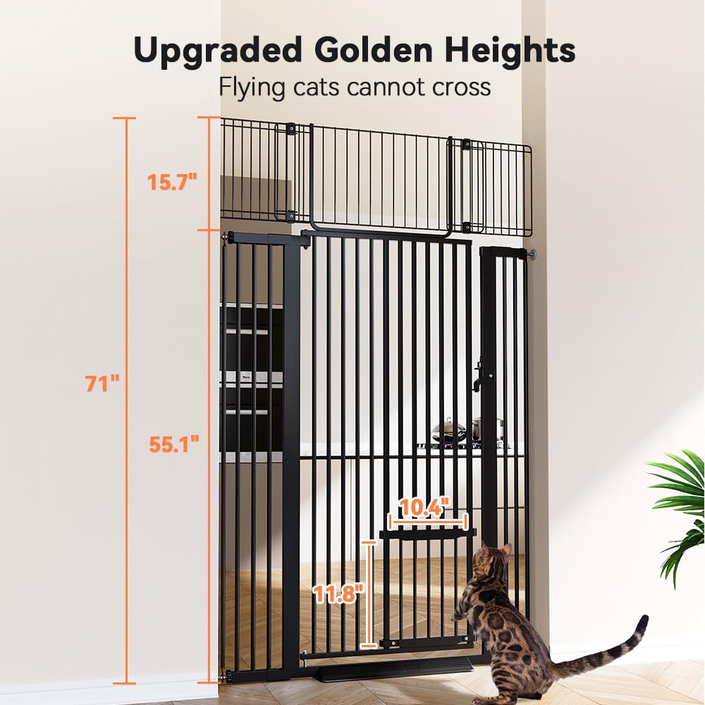 71" Extra Tall Pet Gate, 29.5-40.6" Wide with Adjustable Cat Door