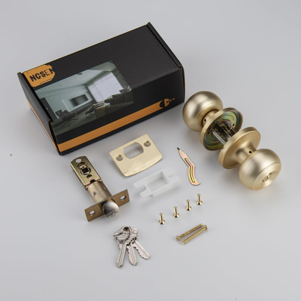 Gold Keyed Entry 3 Pack Keyed Alike Exterior Door Knob with Turn Lock