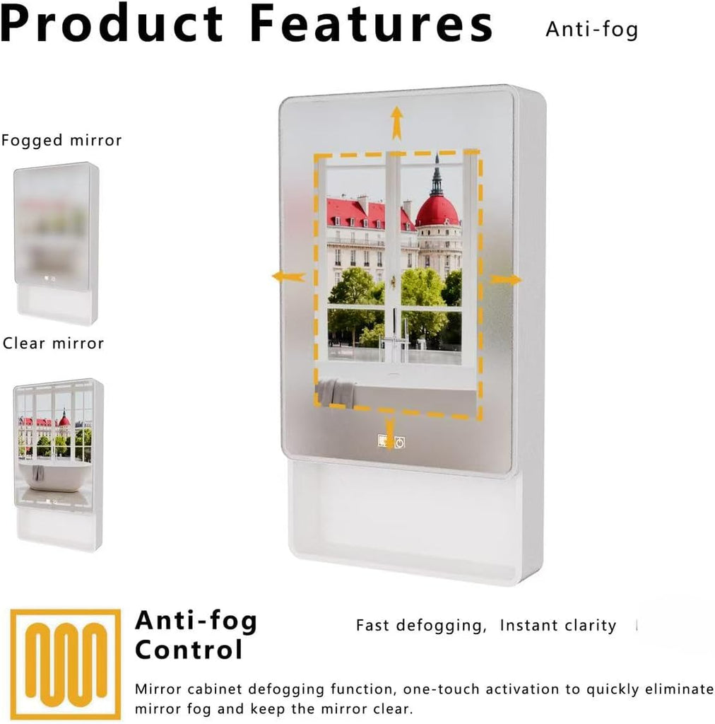 19.69" x 35.43" LED Bathroom Medicine Cabinet, Wall Mounted Mirror Cabinet with Warm LED Light, Anti-Fog Mirror