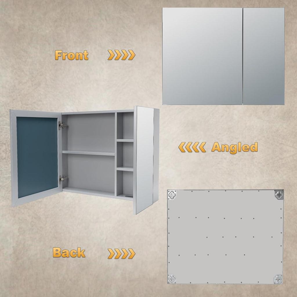 36x24 Medicine Cabinet Mirror with Storage, Pre-Assembled Medicine Cabinets , Recessed or Surface Mount Large Silver