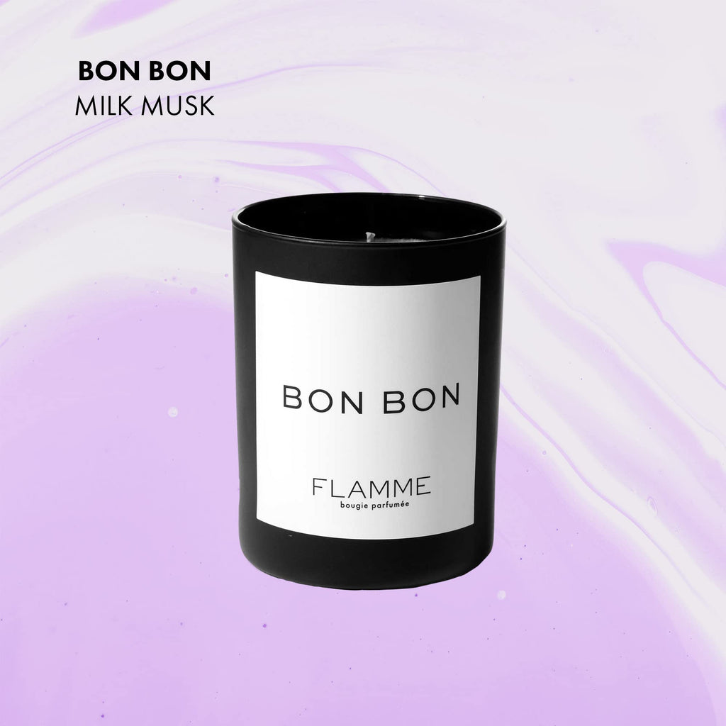 Bon Bon | Macaron & Milk Musk Scent | 10 oz | 60 Hour Burn Time | Luxury Candle with Colored Wax | All Natural Soy