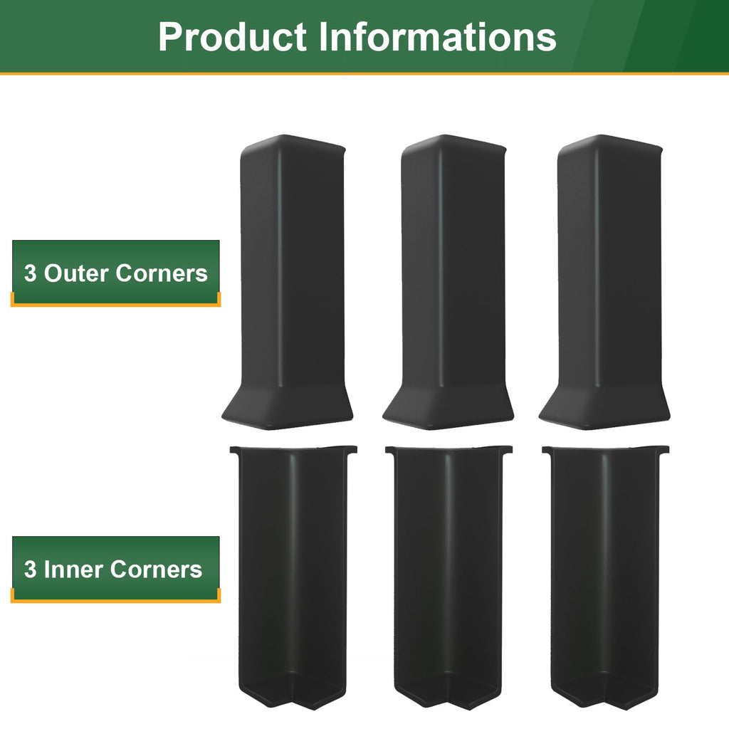Self Adhesive 6 Inch Baseboard Corner Blocks, Black, 6-Piece Set